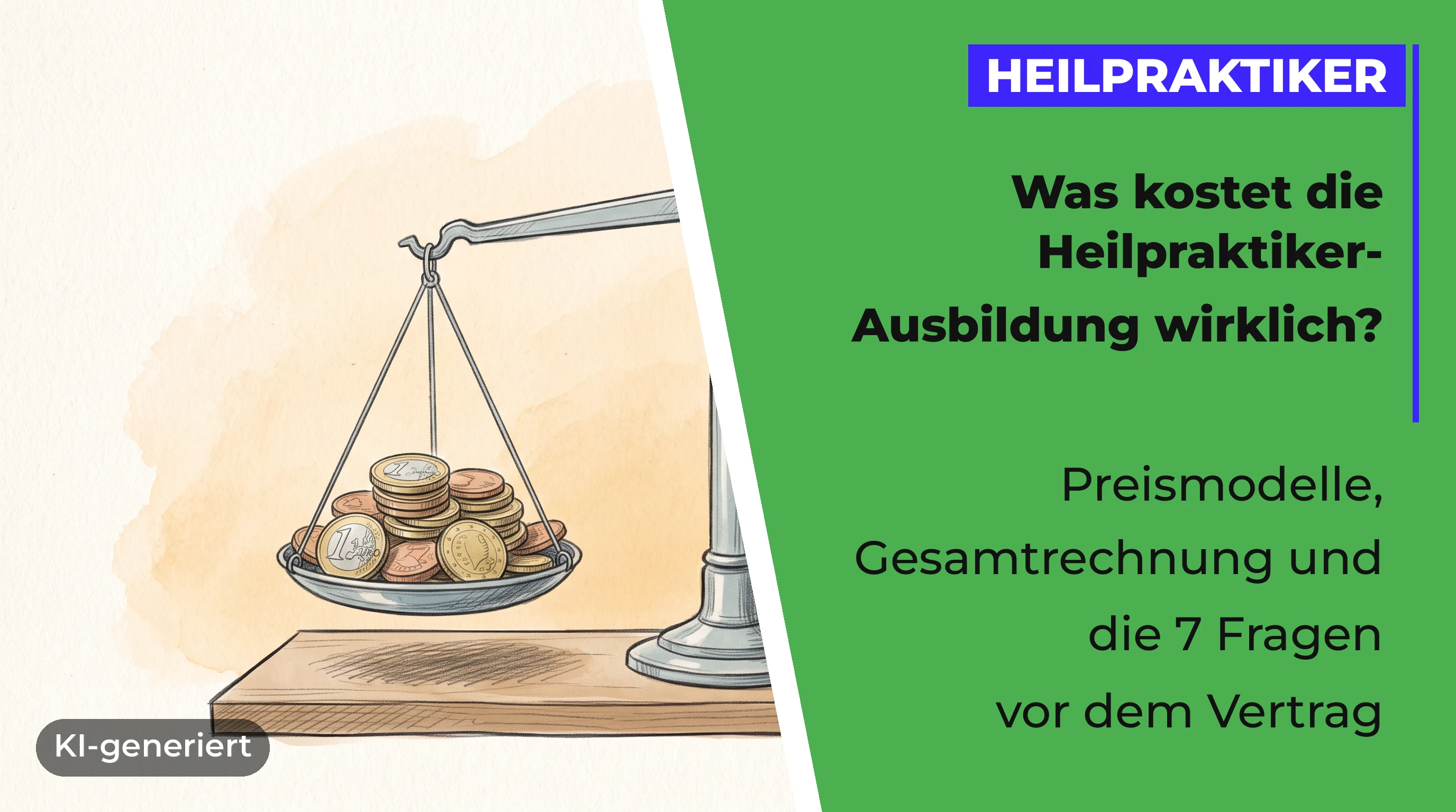 Eine altmodische Balkenwaage aus Holz und Metall: Auf der einen Schale liegen gestapelte Euro-Münzen, auf der anderen eine Sanduhr — Kosten und Zeit im Gleichgewicht.