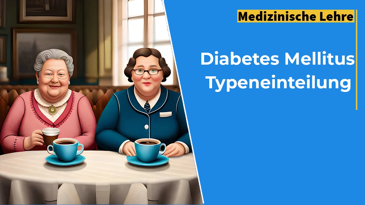 Illustration zweier älterer, korpulenter Damen, die lächelnd im Café an einem Tisch mit Kaffeetassen sitzen – unterschiedliche Wege in dieselbe Stoffwechselstörung