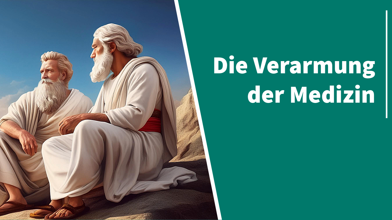 Zwei bärtige Gelehrte in weißen Gewändern sitzen auf Felsen vor blauem Himmel und blicken nachdenklich in die Ferne – überliefertes Erfahrungswissen